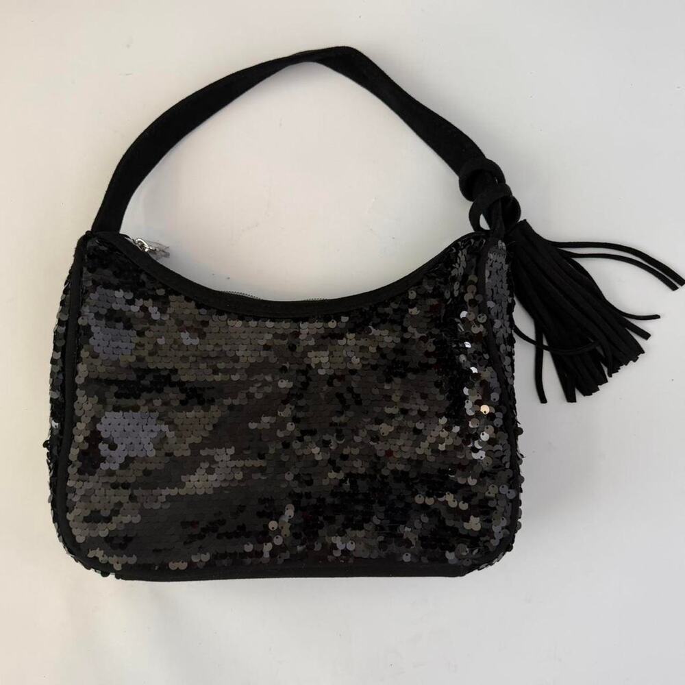 Studio 1886 Black Sequin Shoulder Bag w/ Tassel Detail